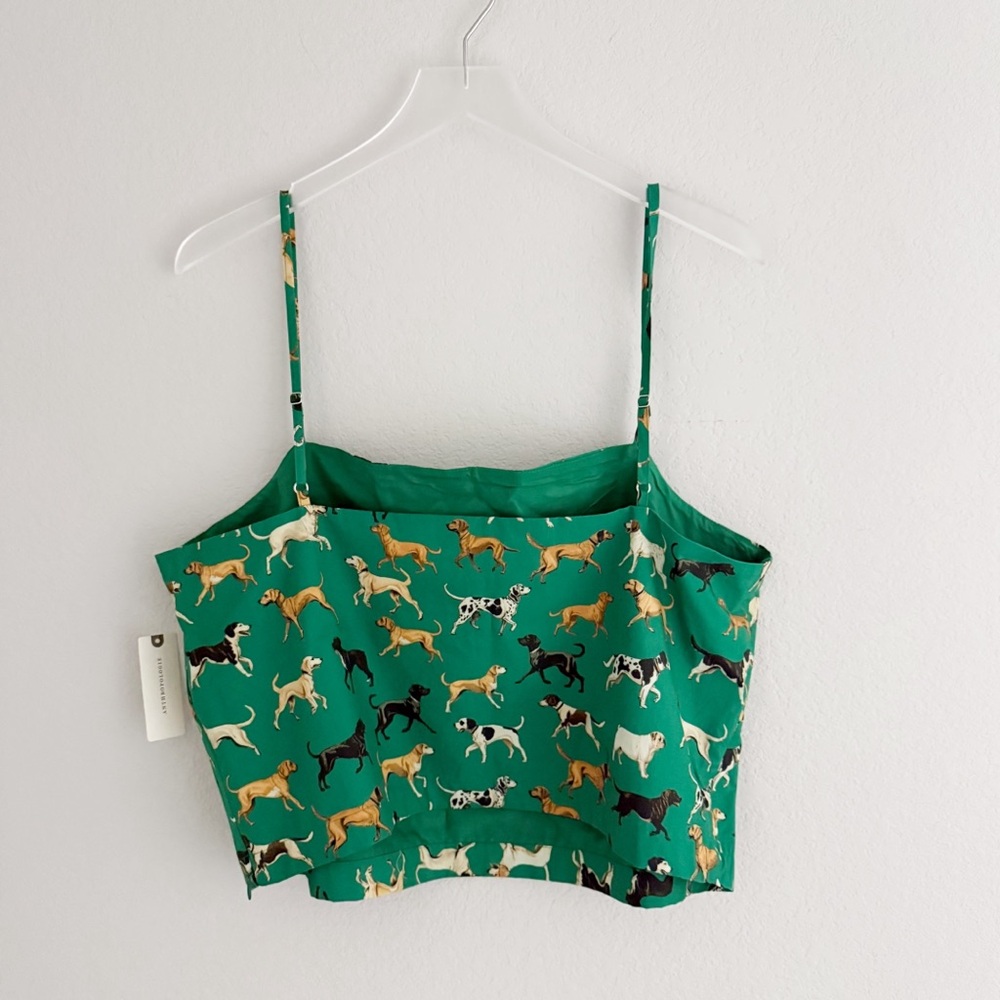 Anthropologie Maeve Straight-Neck Crop Tank Green Dog Print - Picture 3 of 7